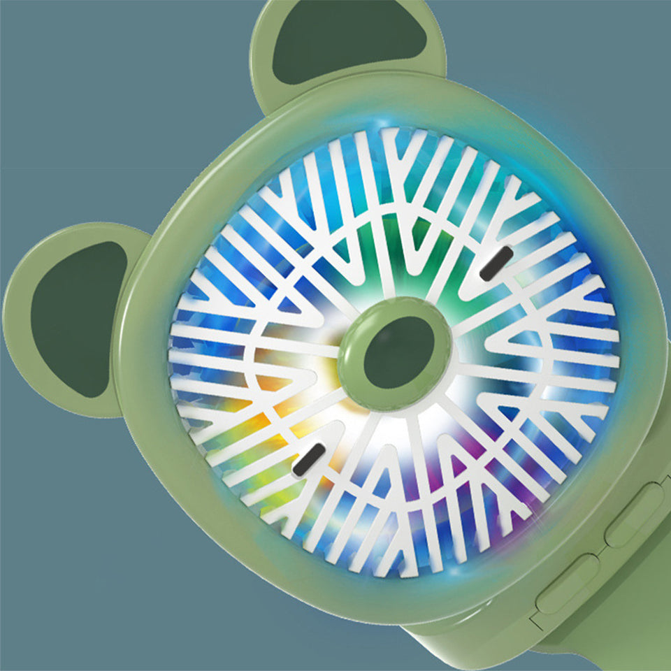 Rechargeable Portable Cartoon Style Children Watch Fan With Rgb Light