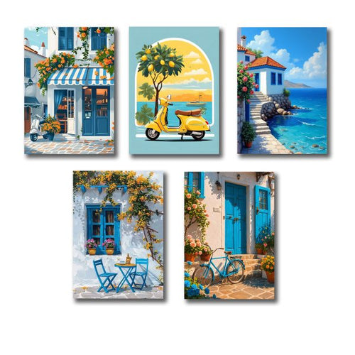 Set Of 5 Italian Vintage Homes Art Themed Wall Art