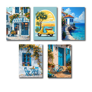 Set Of 5 Italian Vintage Homes Art Themed Wall Art