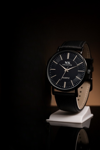Modern Edge Black Leather Strap Watch