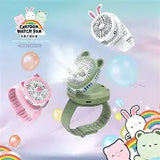 Rechargeable Portable Cartoon Style Children Watch Fan With Rgb Light
