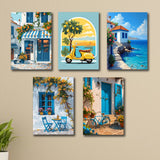 Set Of 5 Italian Vintage Homes Art Themed Wall Art