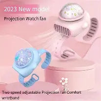 Rechargeable Portable Cartoon Style Children Watch Fan With Rgb Light
